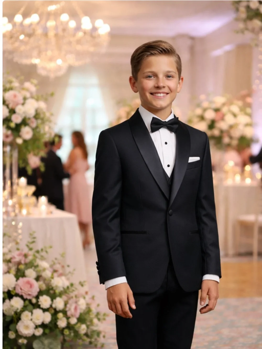 NWT Calvin Klein Boys Black Tuxedo Jacket‎ Satin Lapel Formal Wedding Black Tie